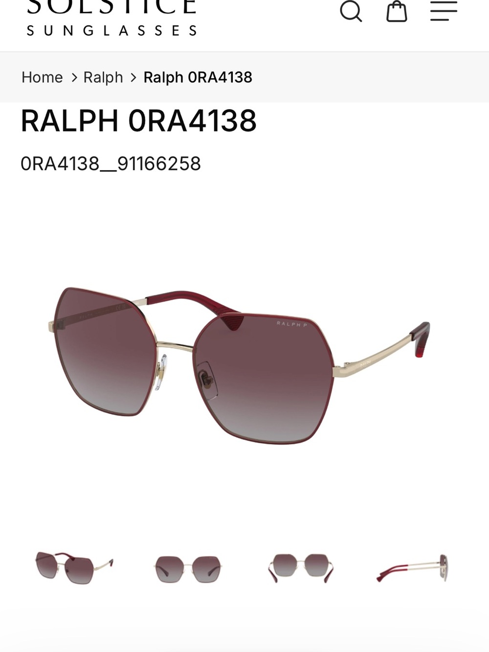 Ralph Lauren Women's Burgundy Gradient Hexagonal Sunglasses
